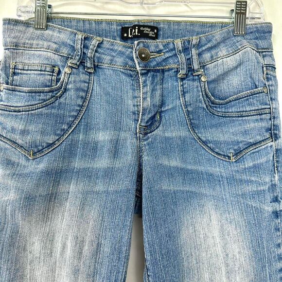 L.E.I. Blue Denim Ashley Low Rise Bootcut Flare Jeans Womens 11 2000s Y2K Retro - Picture 3 of 7